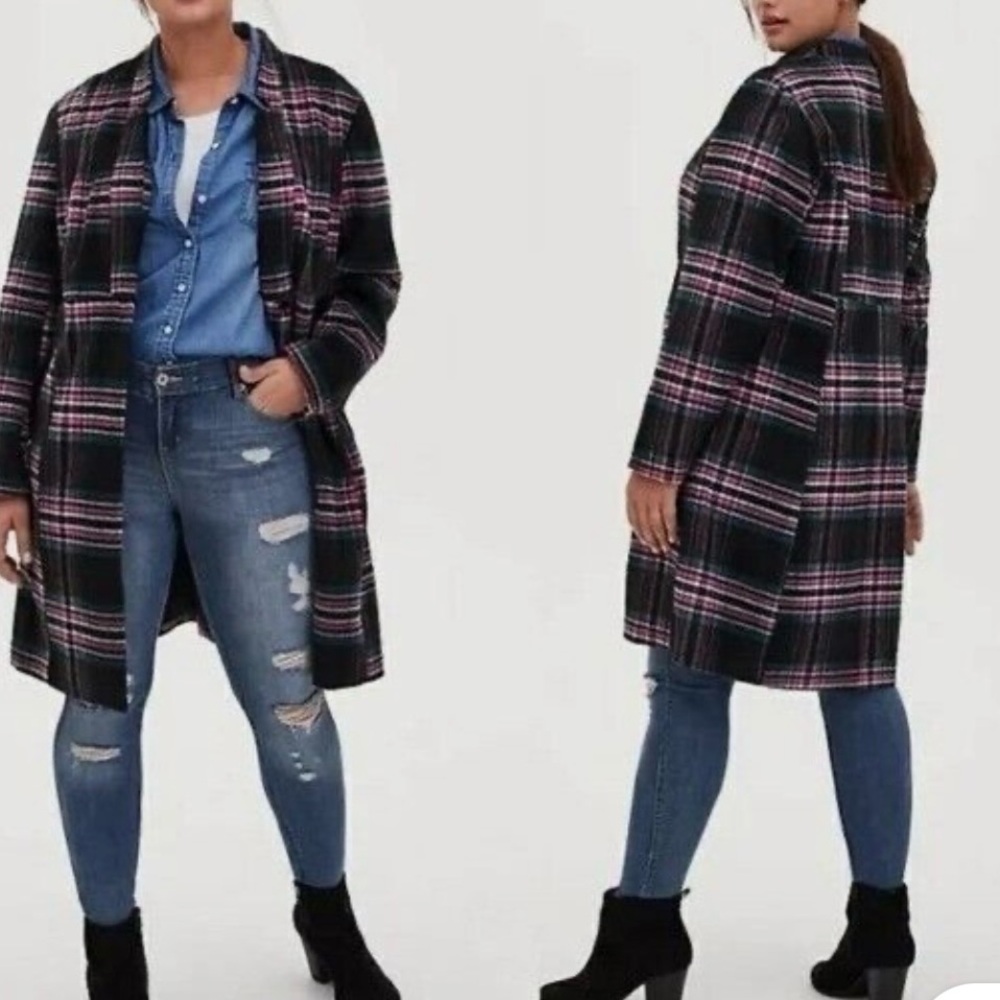Torrid Women's Plaid Coat - Black and Pink